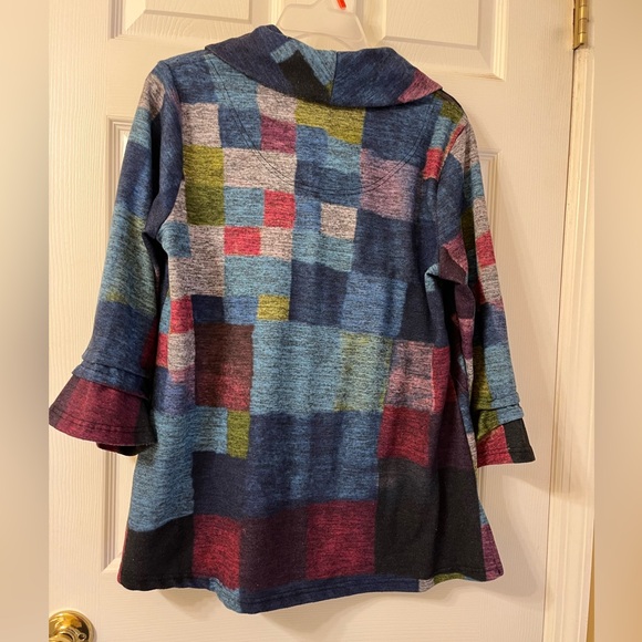 SOLD - On another Platform! Ali Miles Women Color Block Cowl Stretch Top Size M - Picture 2 of 8